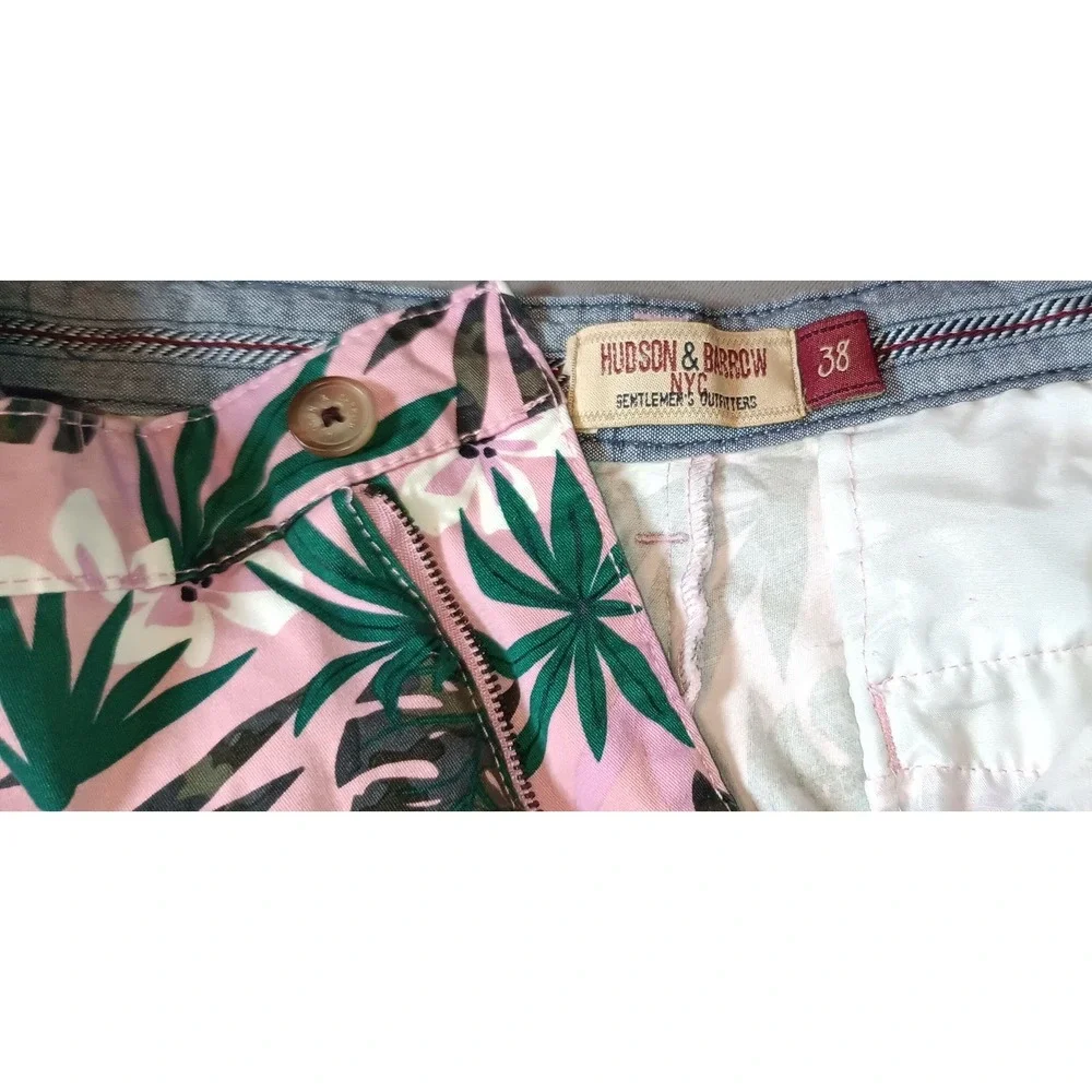 Hudson & Barrow Mens Shorts Size 38 Pink Tropical Hawaiian casual dadcore preppy